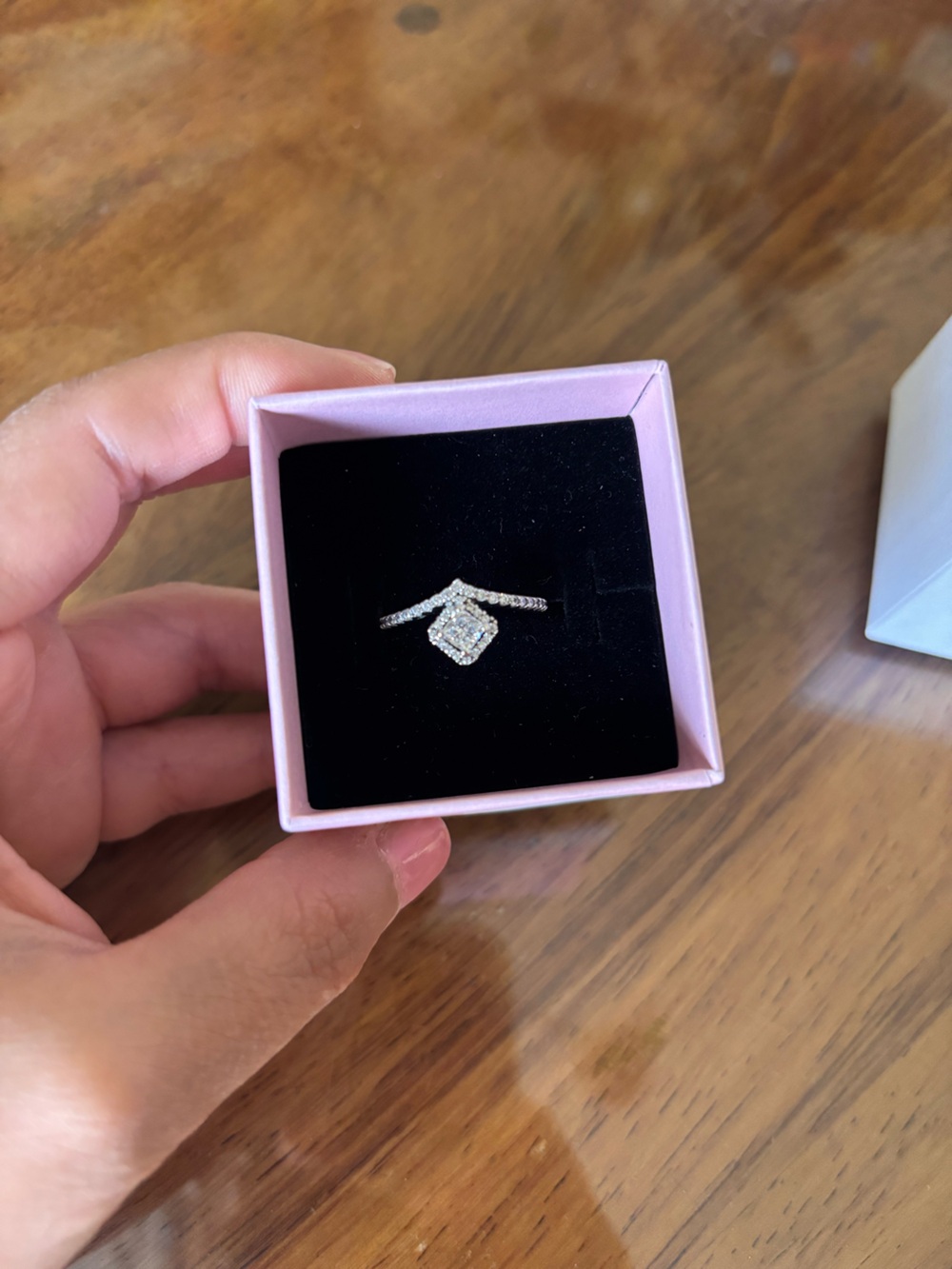Pandora Sterling Silver square sparkle wishbone Ring size 52